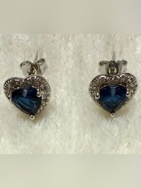 Heart-Shaped Blue Crystal Halo Stud Earrings - Women's Jewelry